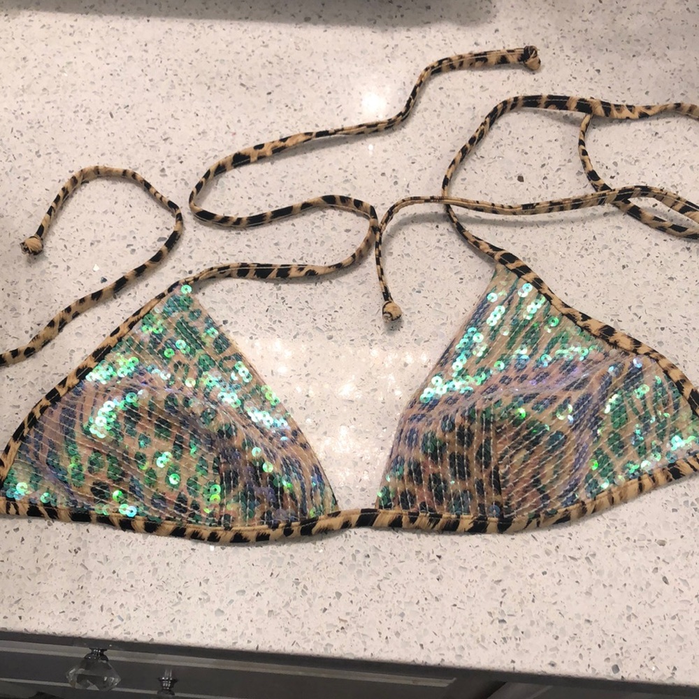 New guess sequin leopard cheetah bikini top